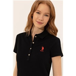Kadın Siyah Basic Polo Yaka Tişört