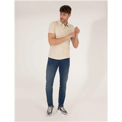 Bej Dokulu Slim Fit Polo Yaka Tişört