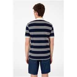 Erkek Regular Fit Polo Yaka Lacivert Çizgili Tişört