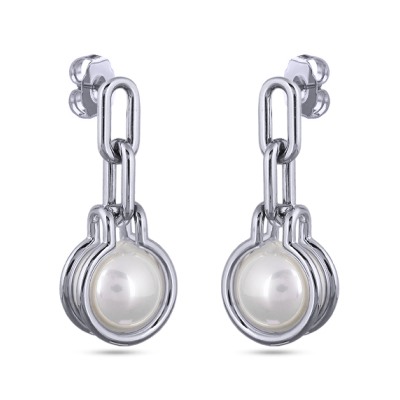 Серьги (Майорка 12мм белая; покрытие родий), Есть комплект