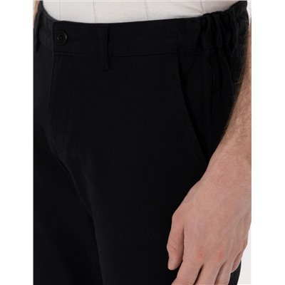 Siyah Slim Fit Beli Lastikli Kanvas Pantolon