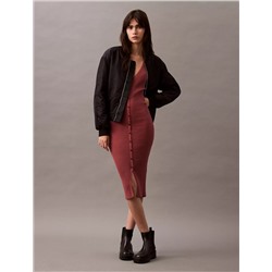 Smooth Cotton Rib Sweater Midi V-Neck Dress