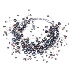 Браслет Грозди (жемчуг бензиновый 3-7мм, SW аметист; родий) 20-26см, Есть комплект