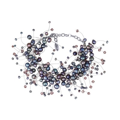 Браслет Грозди (жемчуг бензиновый 3-7мм, SW аметист; родий) 20-26см, Есть комплект