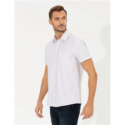 Bej Regular Fit Kısa Kollu Gömlek