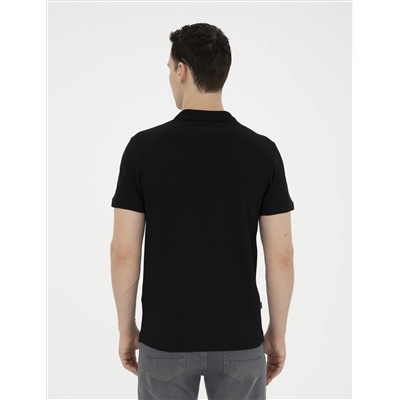 Siyah Slim Fit %100 Pamuk Polo Yaka Basic Tişört