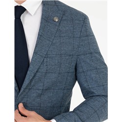 Ekose Açık Lacivert Slim Fit Takım Elbise