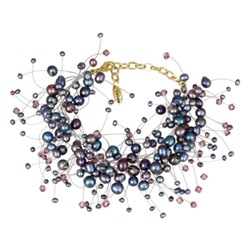 Браслет Грозди (жемчуг бензиновый 3-7мм, SW аметист; золото) 17-22см, Есть комплект