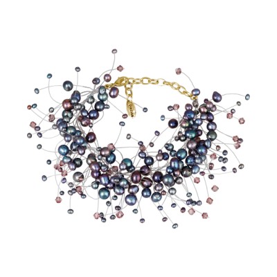 Браслет Грозди (жемчуг бензиновый 3-7мм, SW аметист; золото) 17-22см, Есть комплект