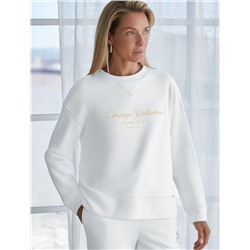 Свободный свитшот с принтом и разрезами из эластичного футера двухнитки без начеса