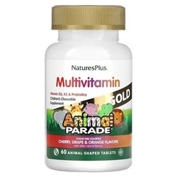 NaturesPlus, Animal Parade Gold, Children's Chewable Supplement, Cherry, Grape & Orange, 60 Animal-Shaped Tablets