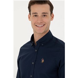 Erkek Lacivert Uzun Kollu Basic Gömlek