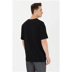 Erkek Siyah Oversize Bisiklet Yaka Tişört