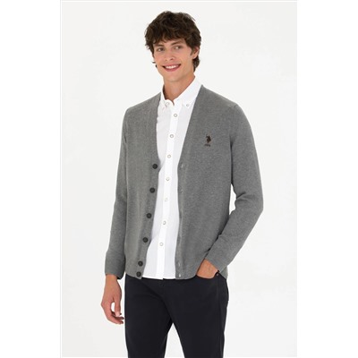 Erkek Gri Melanj Basic Triko Hırka