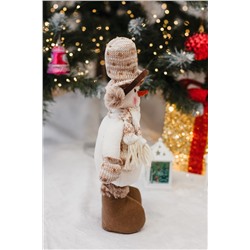 Игрушка новогодняя с выдвижными ногами Снеговик в наушниках в шляпе