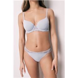 Tanga microfibra y encaje azul