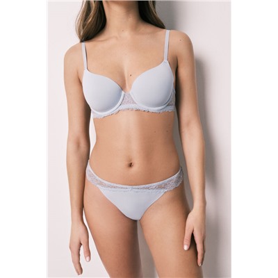 Tanga microfibra y encaje azul