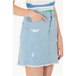 Kadın Açık Mavi Jean Etek