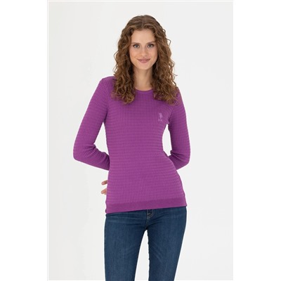 Kadın Violet Bisiklet Yaka Basic Kazak