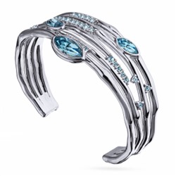 Браслет Эйва (кристаллы SW аквамарин; покрытие родий), Есть комплект