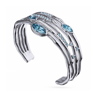 Браслет Эйва (кристаллы SW аквамарин; покрытие родий), Есть комплект