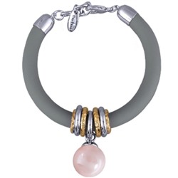 Браслет Гевея (Майорка 16мм холодно-розовая; каучук серый; покрытие родий) 22см, Есть комплект