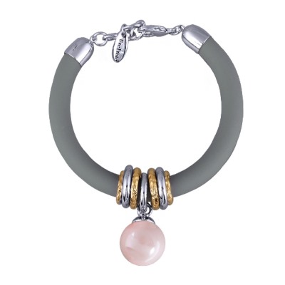 Браслет Гевея (Майорка 16мм холодно-розовая; каучук серый; покрытие родий) 22см, Есть комплект