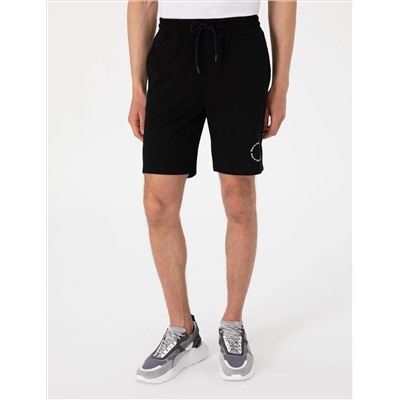 Siyah Regular Fit Örme Şort