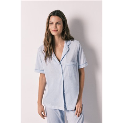 Pijama camisero 100% algodón rayas azul