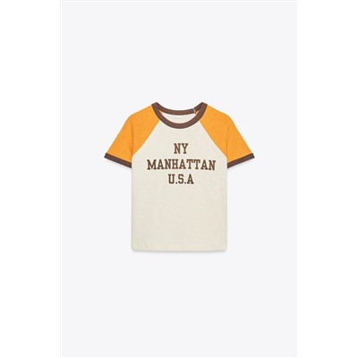 SLOGAN T-SHIRT WITH RIBBED TRIM