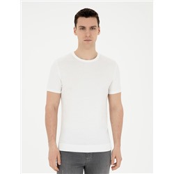 Beyaz Slim Fit Bisiklet Yaka Triko Tişört