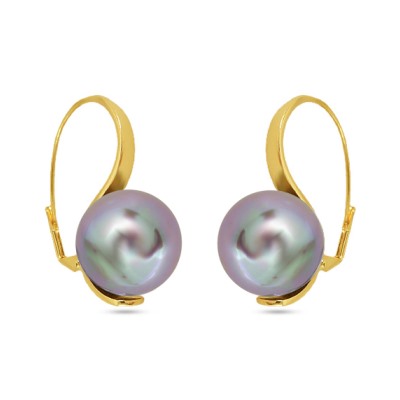 Серьги (Майорка 16мм серо-коричневая; покрытие золото), Есть комплект