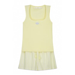 Pijama corto algodón amarillo escote cuadrado