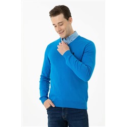 Erkek Kobalt Mavi Basic Kazak