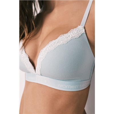 Sujetador triangular algodón canalé azul CHARMING