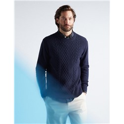 Braided Knitted Jumper, Men, Dark Blue