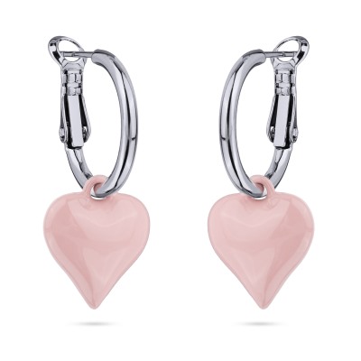 Серьги Сердцебиение (1, 6см, эмаль розовая; покрытие родий), Есть комплект