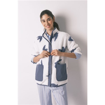 Bata corta borreguito blanco estampado pájaros