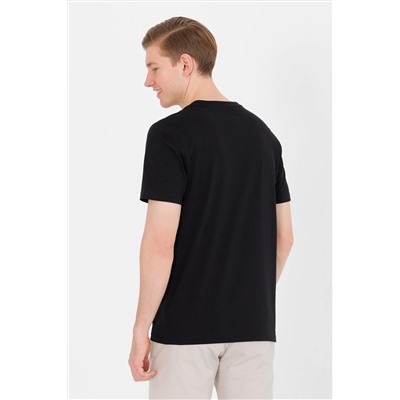 Erkek Siyah Basic Bisiklet Yaka Tişört