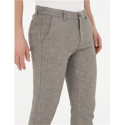 Yeşil Slim Fit Keten Karışımlı Kanvas Pantolon