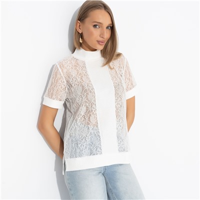 Футболка полупрозрачная с кружевом, Фирменное приветствие (white)