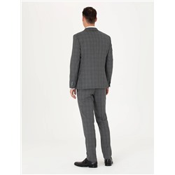 Füme Ekose Yün Karışımlı Ekstra Slim Fit Takım Elbise