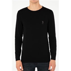 Erkek Slim Fit Bisiklet Yaka Siyah Basic Kazak