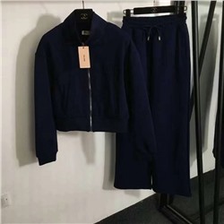 Miumi*, новый спортивный костюм, воротник-стойка с вышитой буквой, куртка на молнии с длинными рукавами + повседневные широкие брюки, коричневый, синий, SML [размер M; ширина плеч 53, обхват груди 104, длина рукава 53, длина одежды 50; Талия 64, резинка, длина 104]