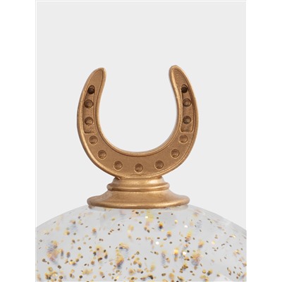 Снежный фонарь, 18 см, с подсветкой, пластик, золотистый, Лошадь в шаре, Horse