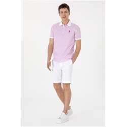 Erkek Regular Fit Polo Yaka Menekşe Desenli Tişört
