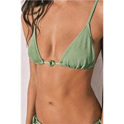 Top bikini triangular textura crinkle verde