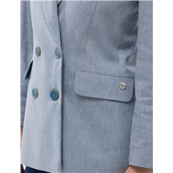 Mavi Keten Karışımlı Kruvaze Ceket