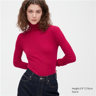 Extra Fine Merino Ribbed Turtleneck Long-Sleeve Sweater