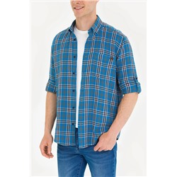 Erkek Saks Uzun Kollu Gömlek